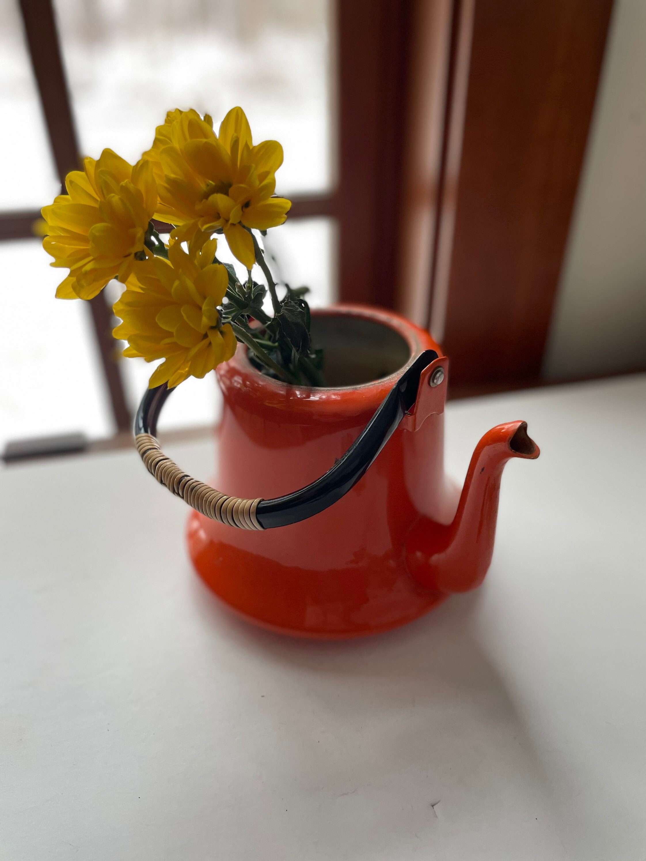 Vintage Orange Enamelware Tea Kettle Vintage Japanese Enamel Etsy
