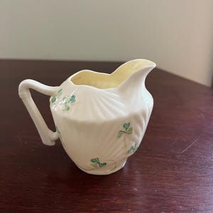 Vintage Belleek I Collectible Irish Porcelain | Shell Shamrock Pattern | Harp Handle I Creamer or Little Pitcher 5th Green Mark 1955-1965
