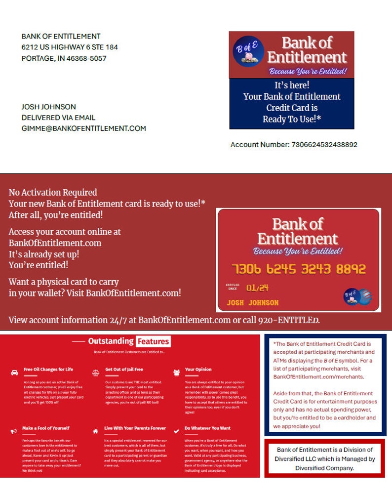 Entitlement Number Bank of Entitlement Credit Card - Gag Gift - Etsy