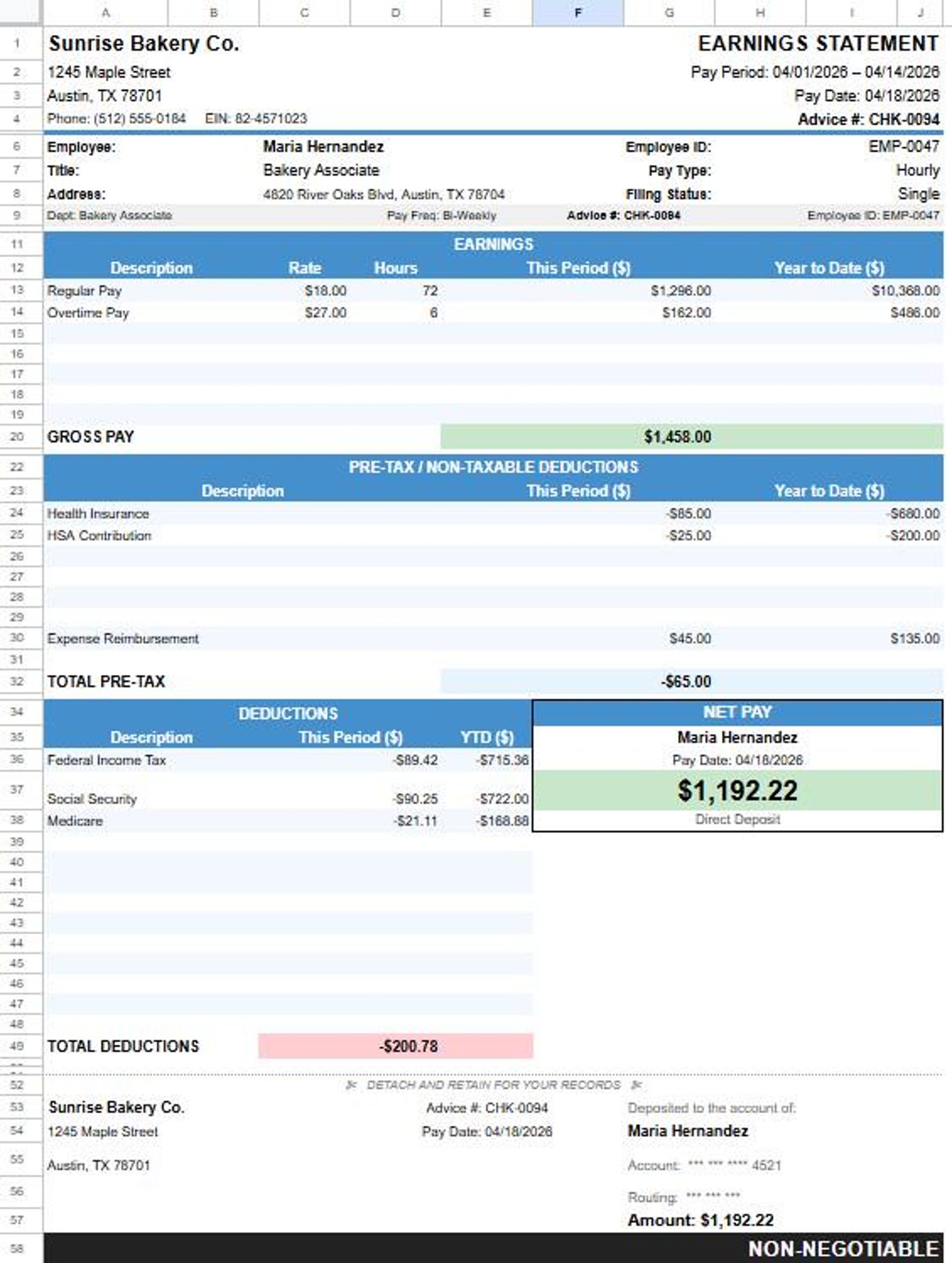 Professional Paystub Generator Google Sheets | Small Business Payroll ...