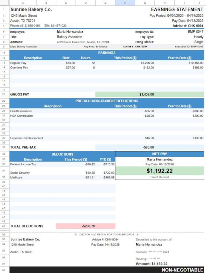 Professional Paystub Generator Google Sheets | Small Business Payroll ...