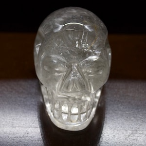 Skull- Crystal Skull- Hand Carved Crystal Skull-High grade  clear Quartz skull with Rainbow Prism- Brazil