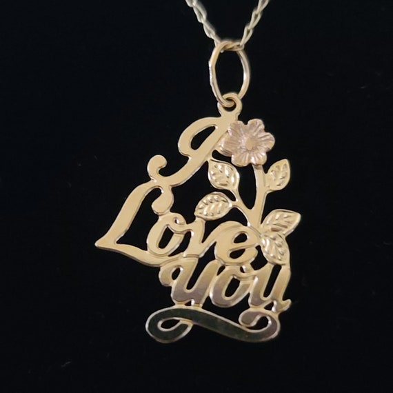 14k Gold I Love You Charm with Chain - image 1