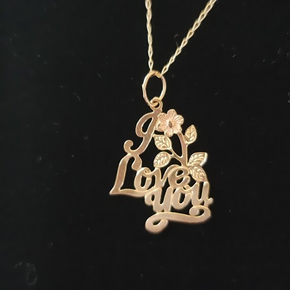 14k Gold I Love You Charm with Chain - image 2