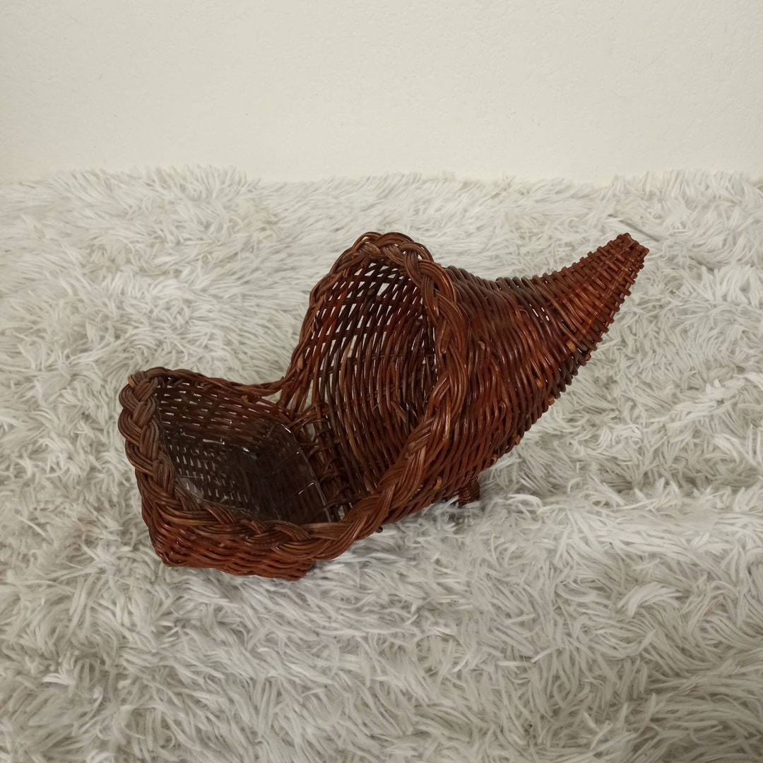 Vintage Wicker Cornucopia Basket Thanksgiving Plants Candy Etsy