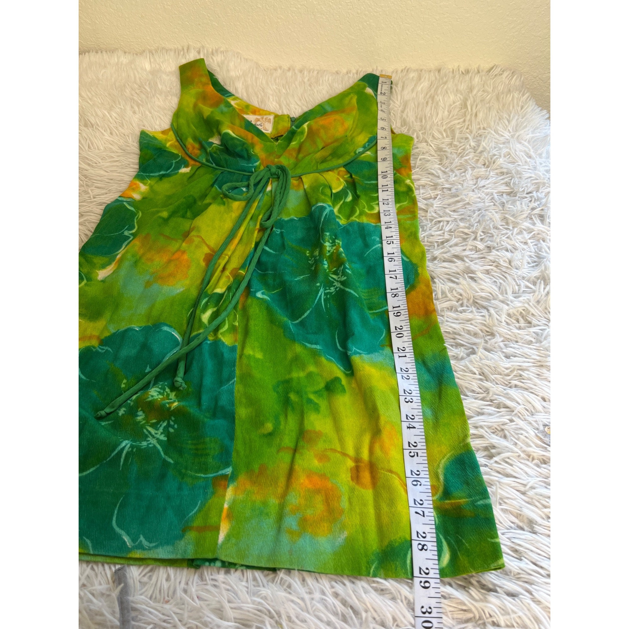 Ohia Lehua Teal Green Hawaiian Long Flare Dress - Half Short Sleeve Turquoise Green 2866