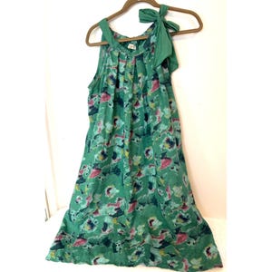 Bellambra 100% Linen Tie Neck Size Large Floral Watercolor Green Dress Made In Italy Bellambra 100% Linen Tie Neck Size Large Floral Watercolor Green Dress Made In Italy