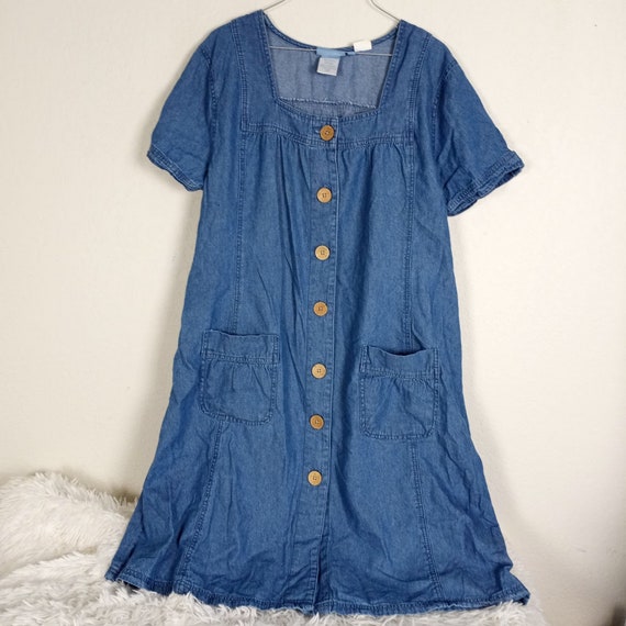 Koret Petite XL Denim Button Front Dress Cotton F… - image 1