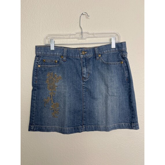 Buy Vintage DKNY Denim Wrap Skirt Size 6 Brown Floral Embroidery 