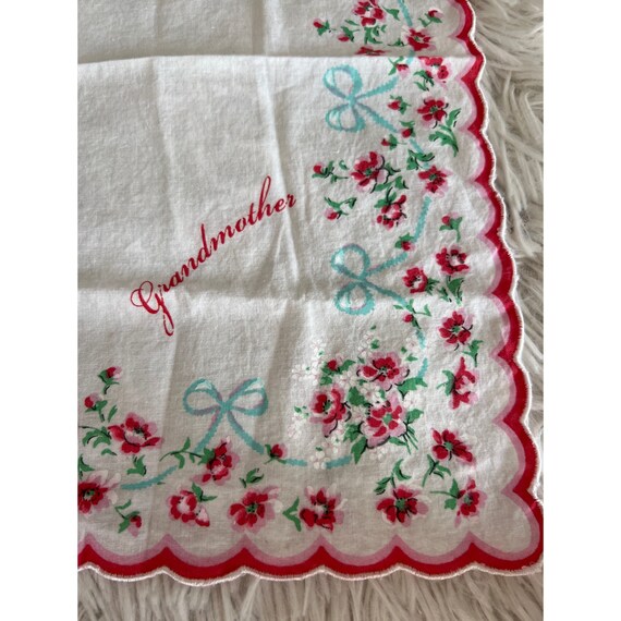 Vintage Scalloped Hankerchief "Grandma" Floral Tr… - image 2