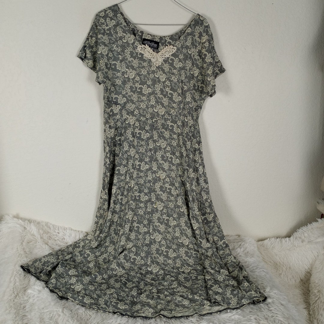 All That Jazz Lace Print Vintage 90's Dress Lace Collar Trim Size 7/8