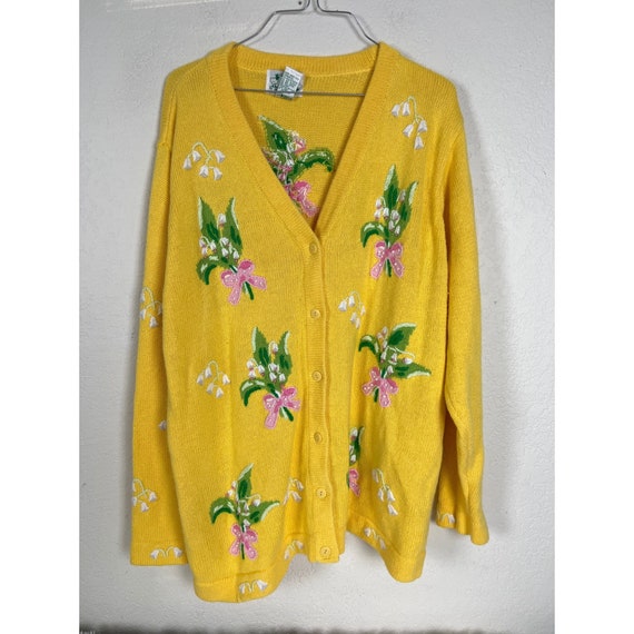 Quacker Factory XL Yellow Button Cardigan Flower … - image 1