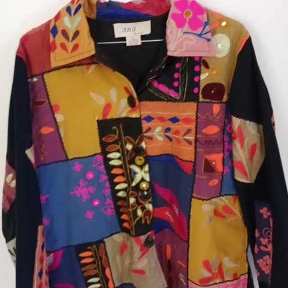 Anu Natural Jacket S Patchwork Boho Indie Hippy - image 5