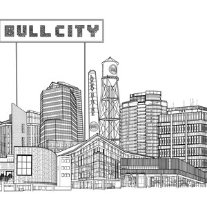 Durham (Bull City) Carolina do Norte Desenho Imprimir Arte Download