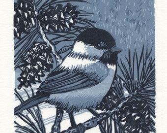 Winter Chickadee Reduction Print