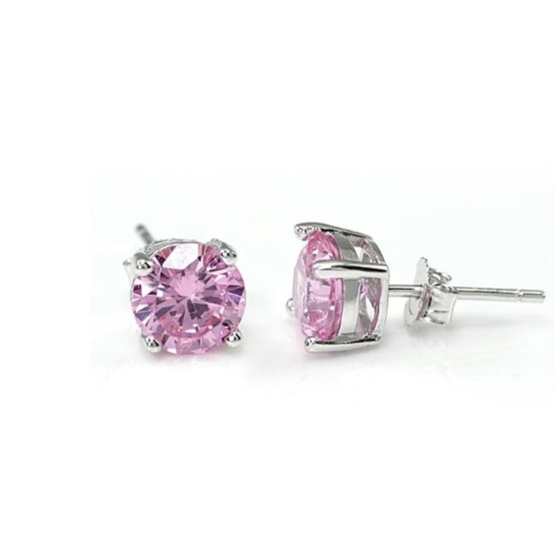 1ct Pink Stud Earrings Pink Cubic Zirconia Earrings Solitaire stud earrings 1ct pink Stud Earrings Sterling Silver Pink Stud Earrings