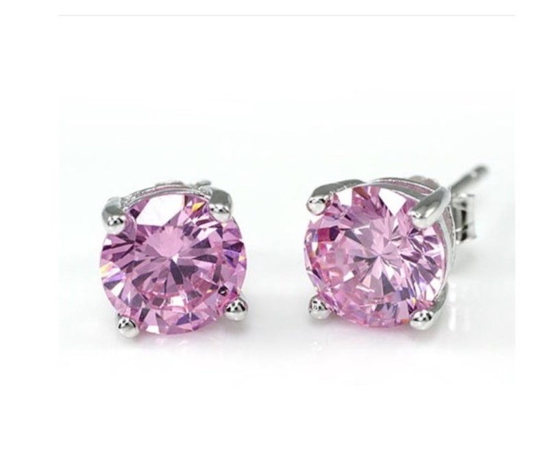 1ct Pink Stud Earrings Pink Cubic Zirconia Earrings Solitaire stud earrings 1ct pink Stud Earrings Sterling Silver Pink Stud Earrings