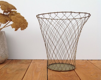 Wire, french vintage wastebasket antique wire basket paper