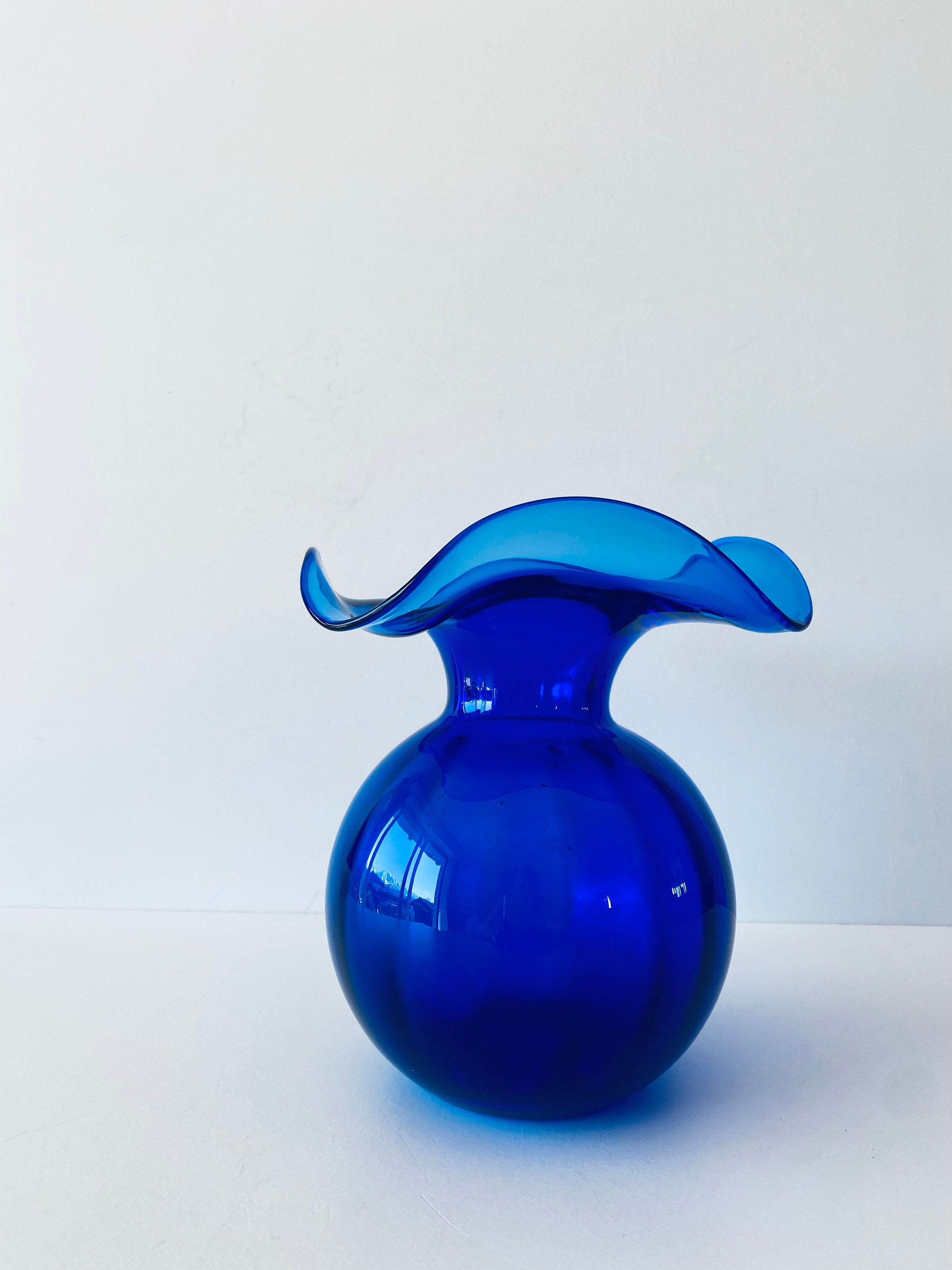 Vase à Collerette en Verre Bleu