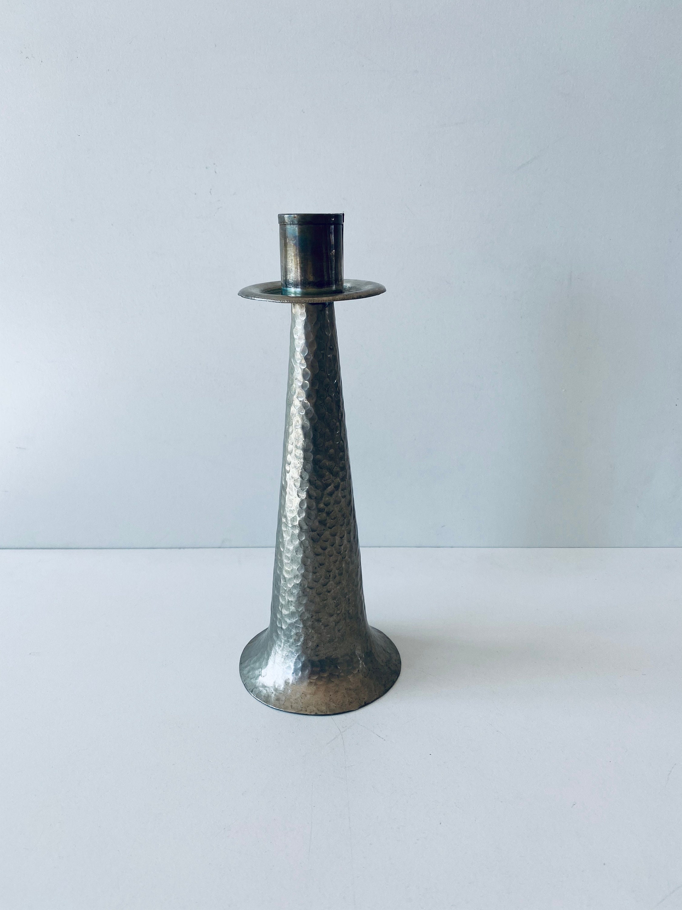 Bougeoir Vintage en Métal Argenté Martelé