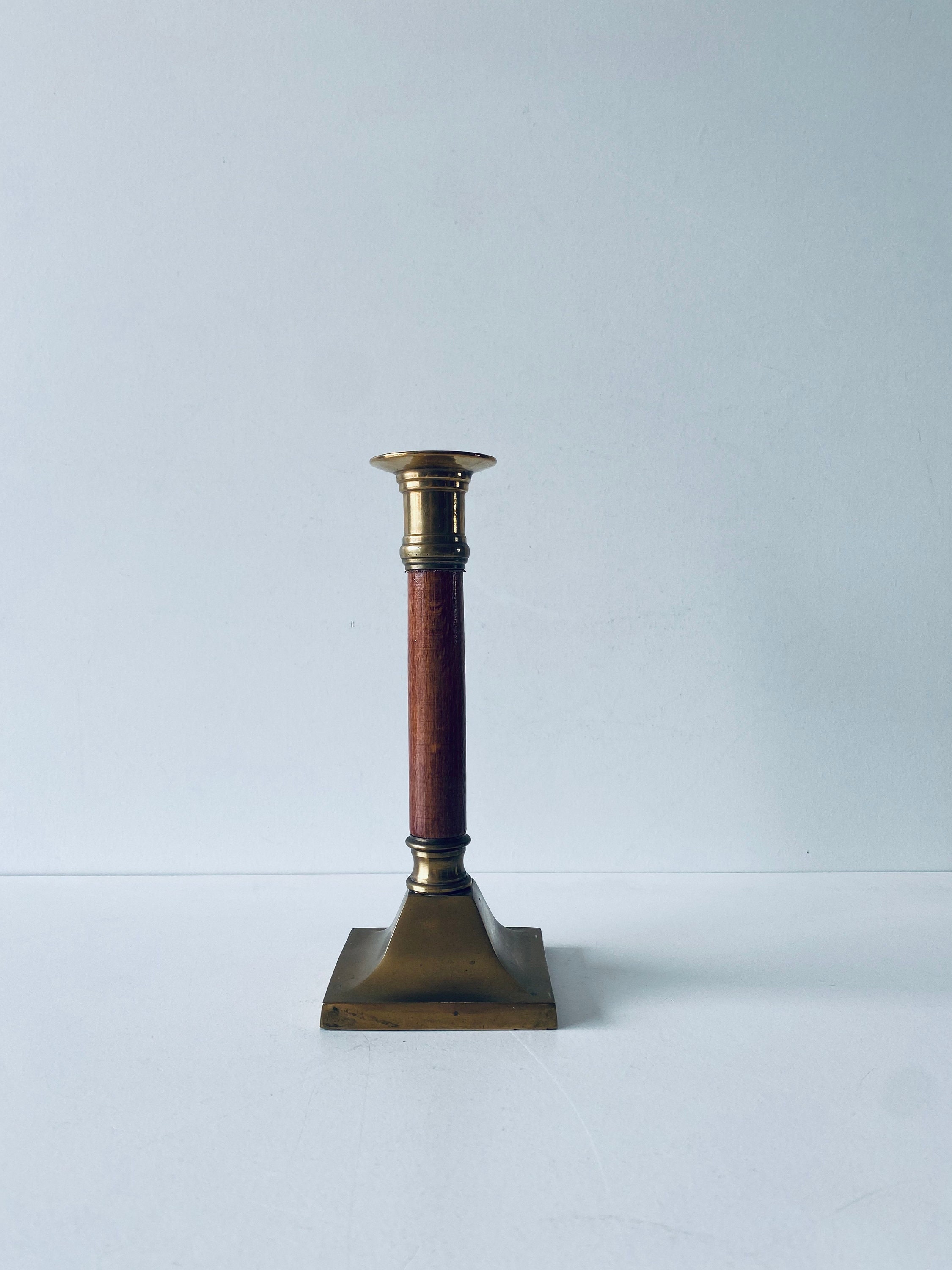 Bougeoir Ancien en Laiton et Bois