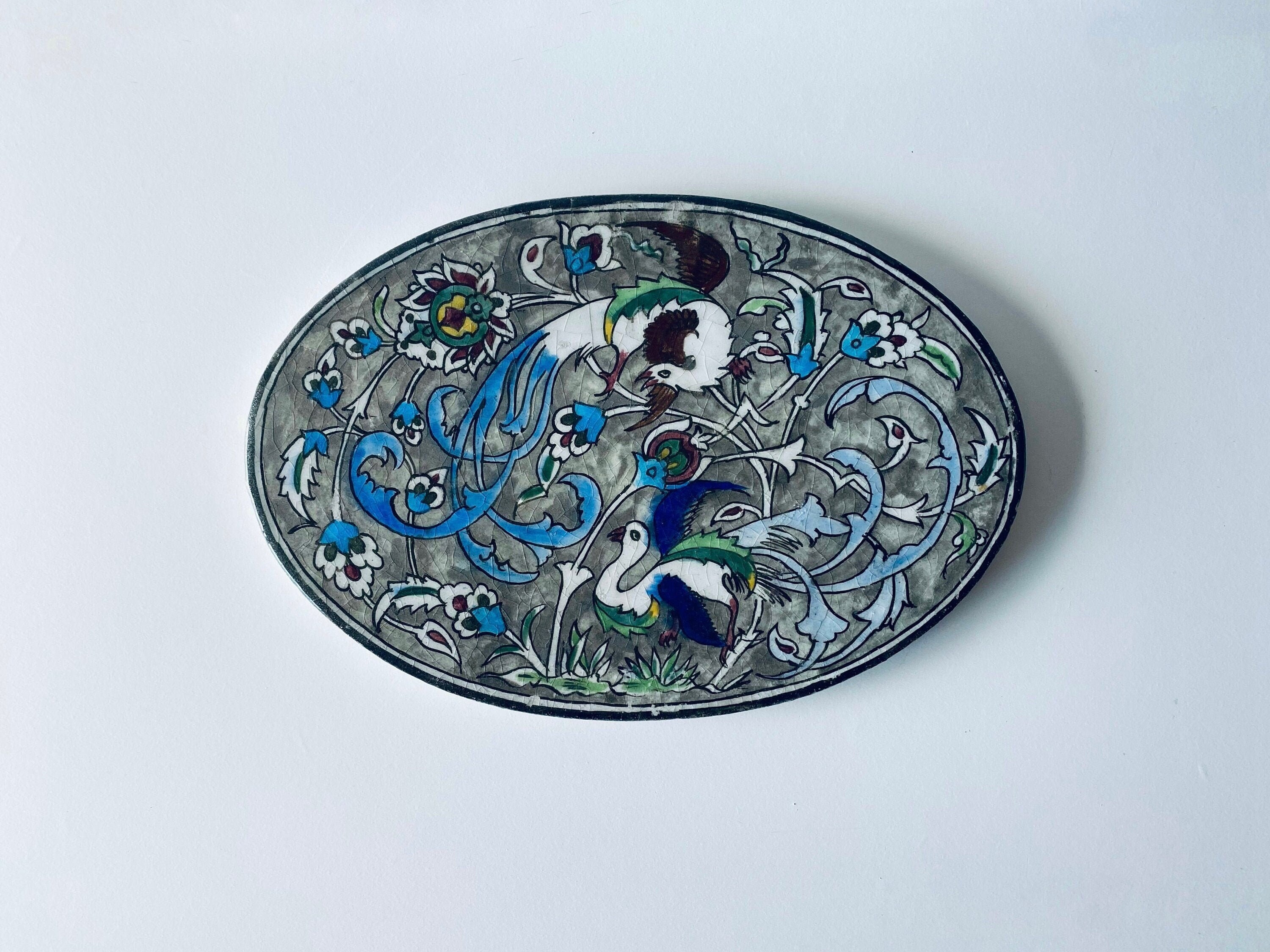 Grande Plaque ou Fresque Décorative Ovale en Céramique