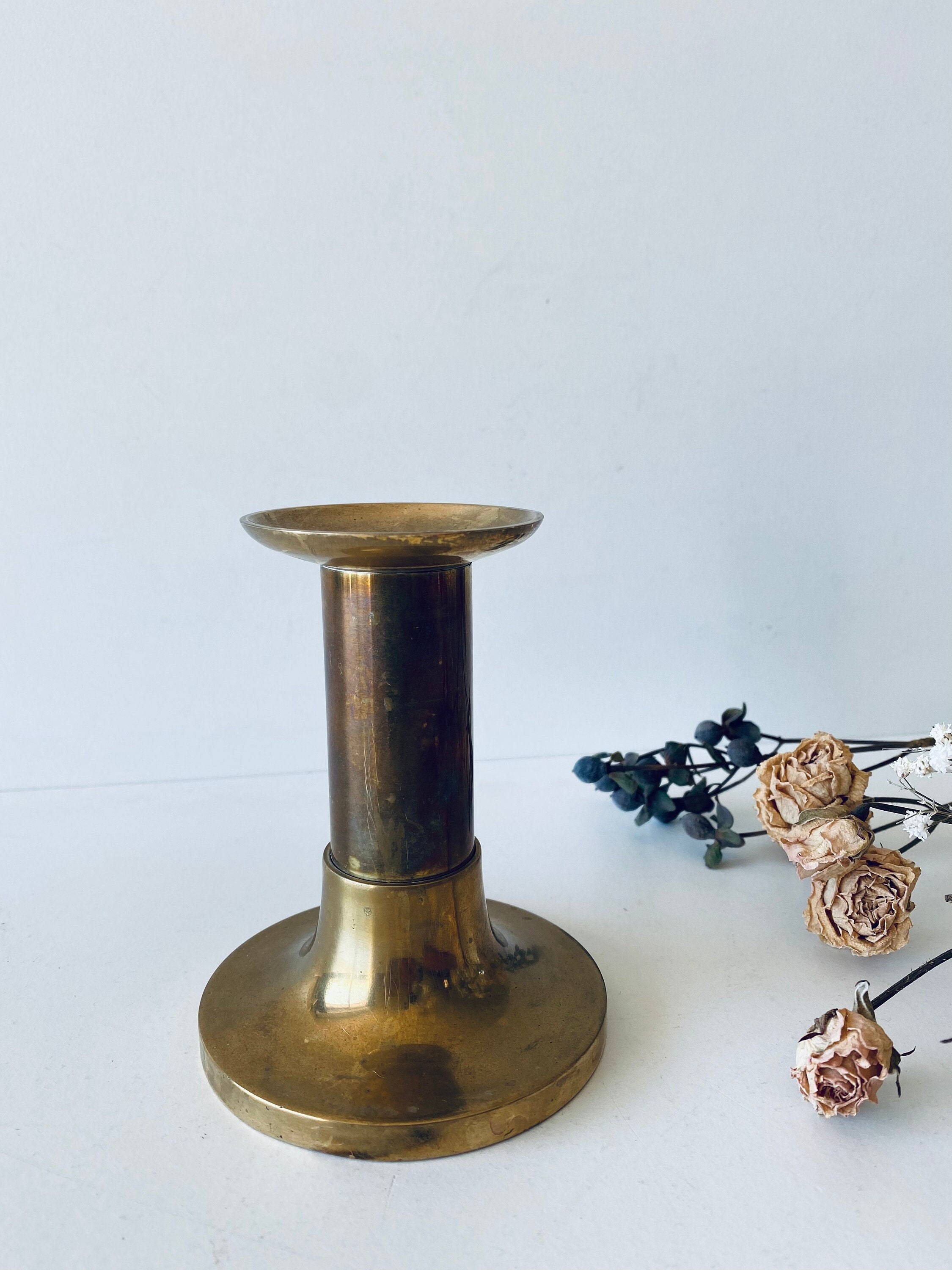 Bougeoir Colonne en Laiton Doré