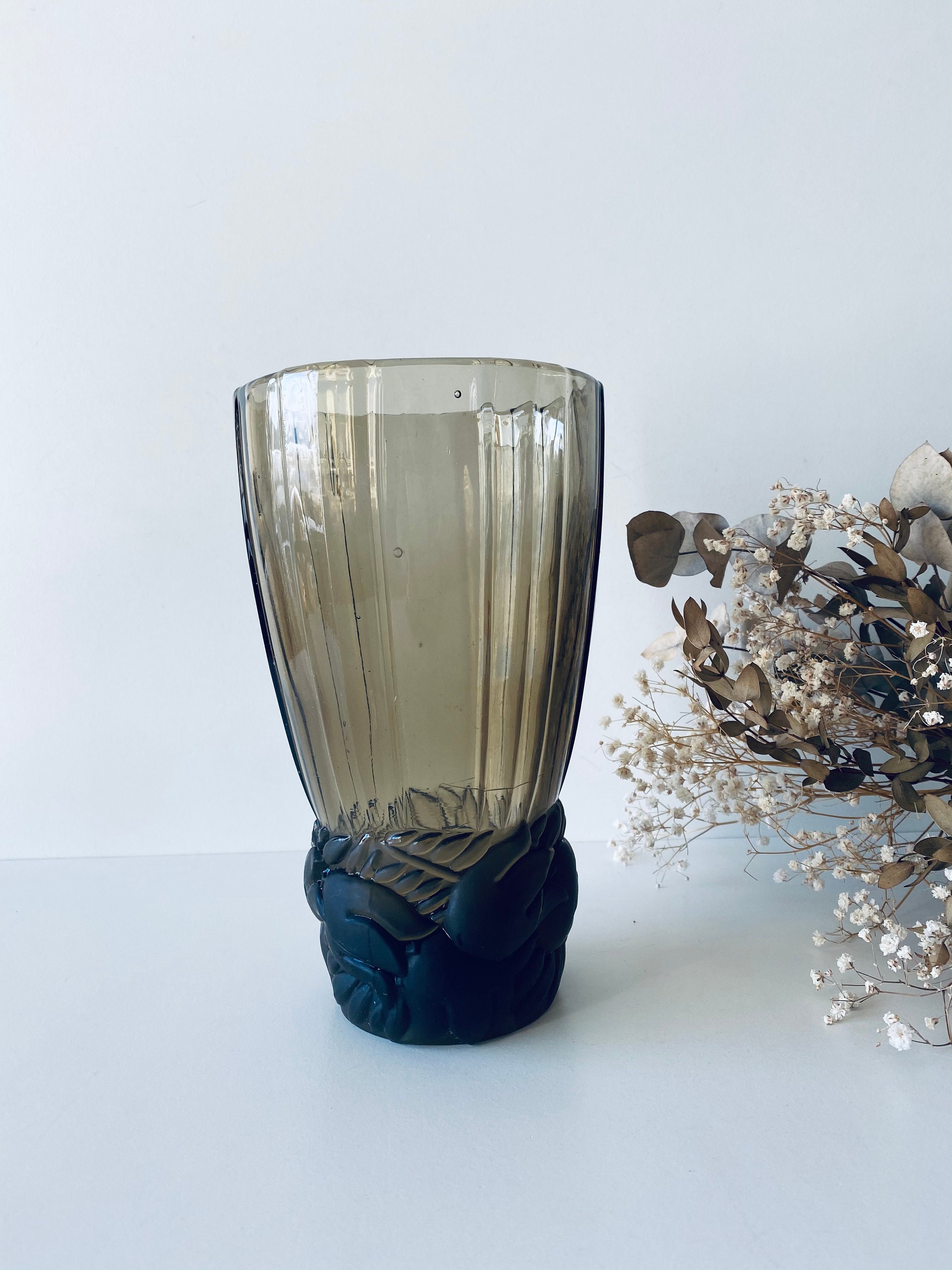 Vase Art Déco en Verre Brun