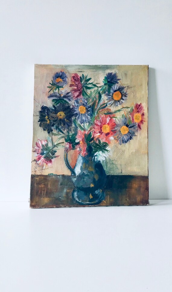 Tableau Ancien Huile Sur Toile Bouquet De Fleurs Nature Morte