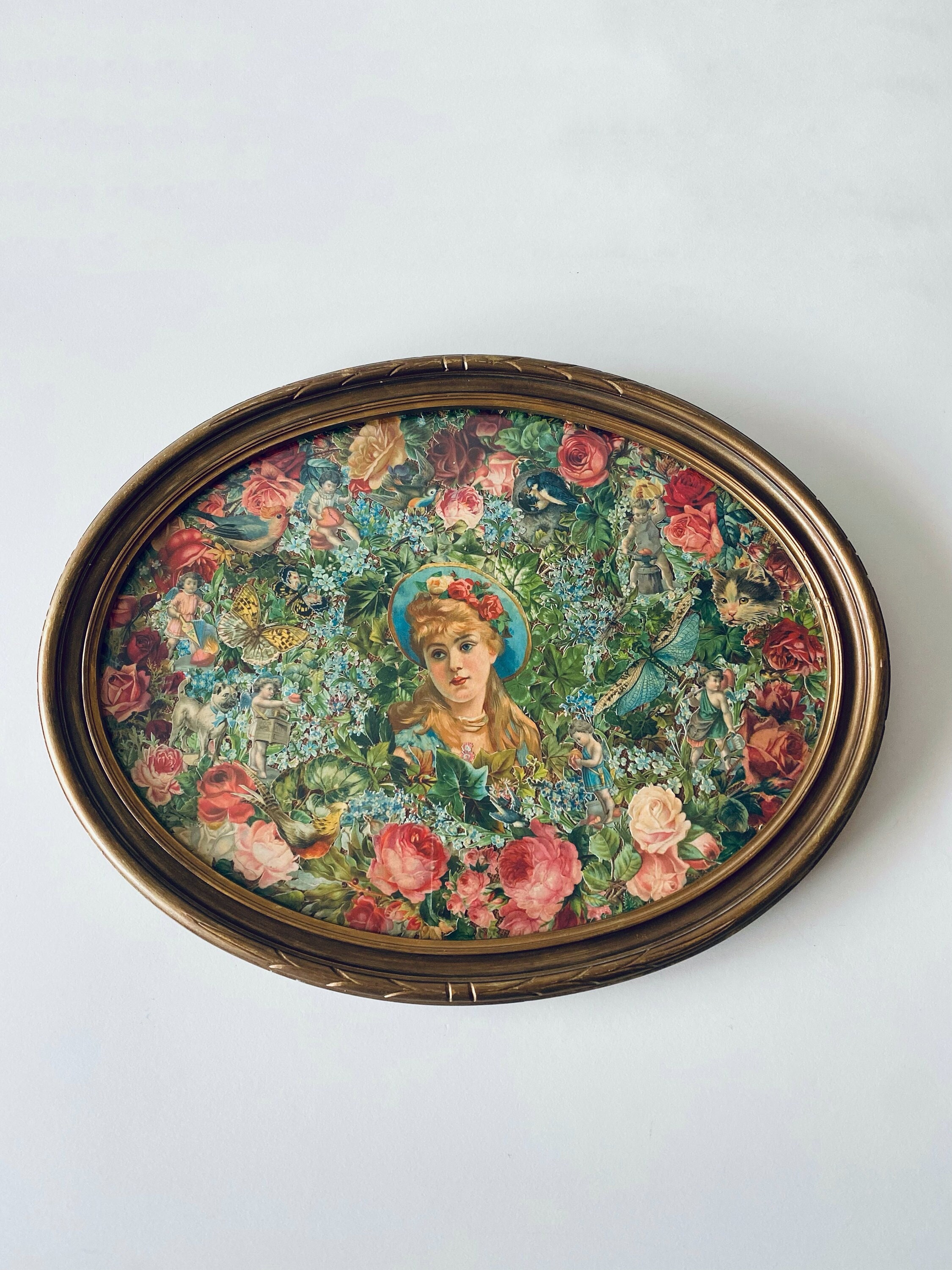 Tableau Composition Collage Chromolithographique Ancien