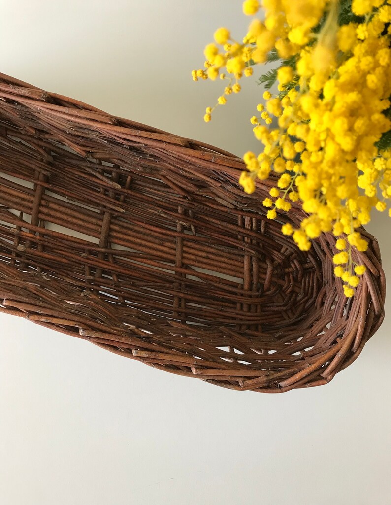 Puede incluir: Una cesta de mimbre marr&oacute;n con un dise&ntilde;o tejido. La cesta tiene forma ovalada y un acabado liso y natural.