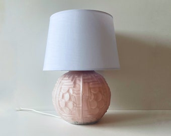 Art deco lamp in powder pink glass