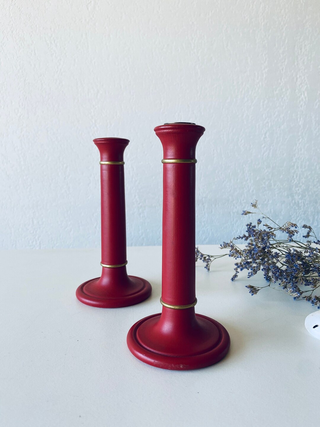 Pair of Red and Gold Candle Holders Etsy