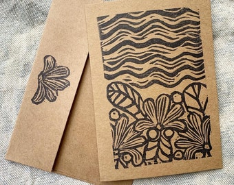 Handmade original Linocut print block of tropical Hawaiian topless woman with pineapple and sword