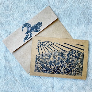 Heaven’s Light on the Ko’olau - (Set of 5) Hand Carved Block Print Hawaii 5x7 Greeting Card with Envelope