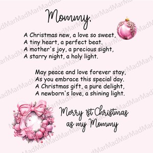Tarjeta navideña digital rosa para mamá primeriza Feliz Navidad como mi mamá NMC0100_1