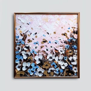Bronze frame included - Flowers in Relief - Abstract Painting with Palette Knife Technique - Impasto Art - Office Decor - Home, Wall Decor.