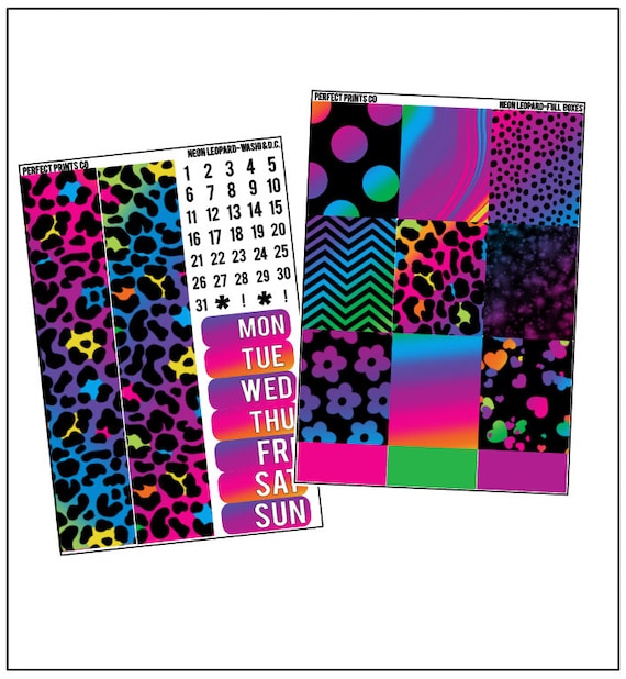 Neon Leopard Planner Sticker Kit for Use With Erin Condren 