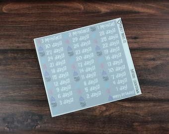 Birthday Countdown Planner Stickers, For use with Erin Condren Life Planner, Plum Paper Planner