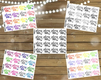 Phone Due Planner Stickers, For use with Erin Condren Life Planner