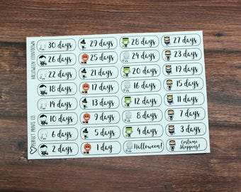 Halloween Countdown Planner Stickers, For use with Erin Condren Life Planner