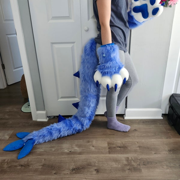 Floor Dragger Dragon Tail and Paw Set! Pearly Periwinkle Paw and Tail set, ready to ship!
