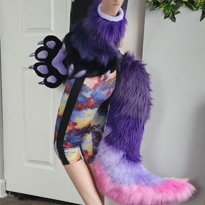 Sunset Fursuit Set: Paws and Tail, Sparkly Purple Claws