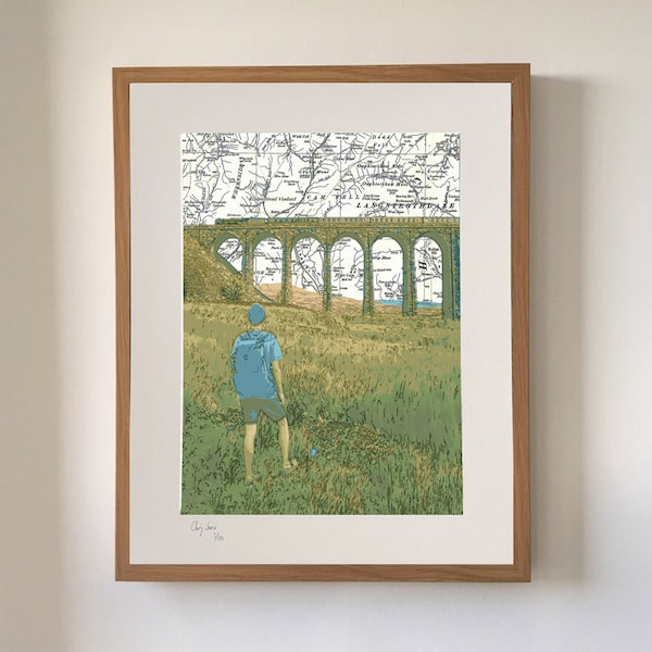 Ribblehead Viaduct/ Settle to Carlisle print on OS Ordnance Survey map. Limited edition print from the series WONDER by Chris Snow