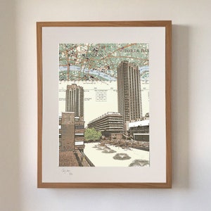 The Barbican, London on OS map- signed print - by Chris Snow.
