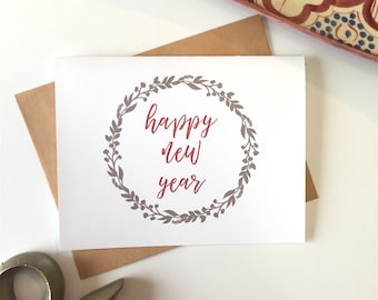 Happy New Year Card Set: Floral Wreath Greeting Cards