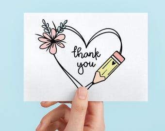 Heart and Pencil Teacher Appreciation Card | End of Year Thank You Gift for Teacher