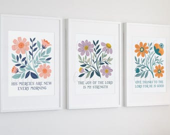Floral Bible Verse Art Set: Printable Christian Wall Decor, Set of 3