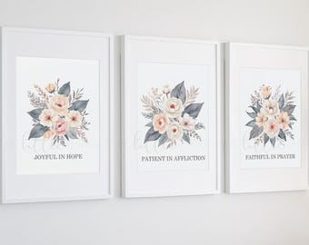 Floral Scripture Wall Art: Set of 3 Watercolor Digital Prints