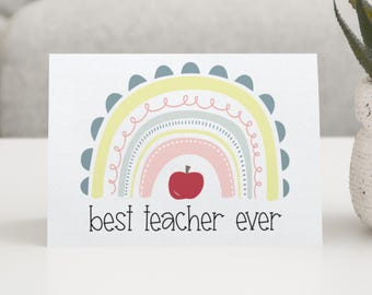 Boho Rainbow Teacher Card | Apple Teacher Appreciation, End of Year Thank You